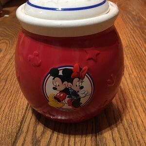 Red Disney Mickey and Minnie Mouse Jar